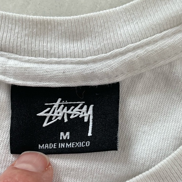 Y2K STUSSY White Tee with Olive & Black Camo Logo, Size Medium - Picture 4 of 10